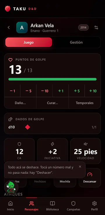 La pantalla de Modo Juego en el celular, con navegación inferior.